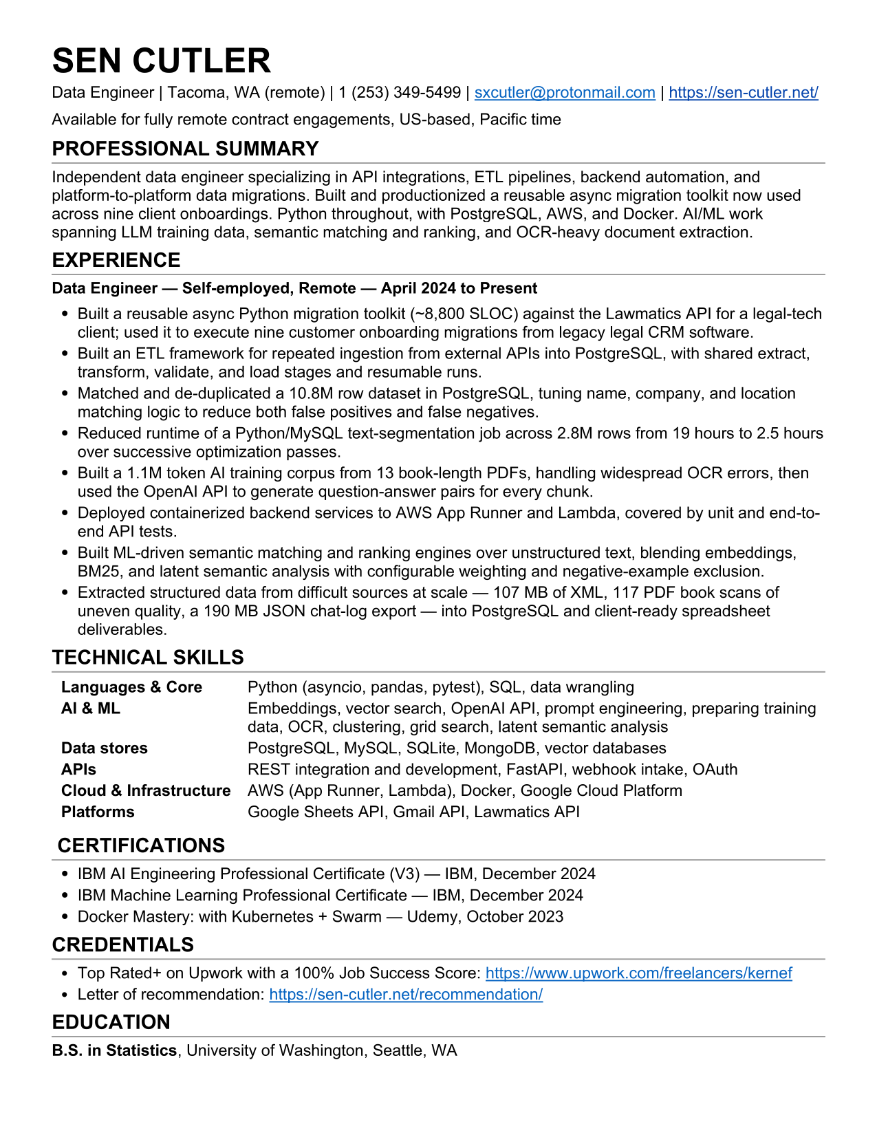 Sen Cutler's resume